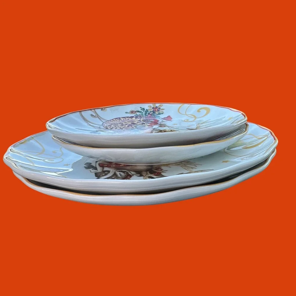 Williams Sonoma Twas the Night Before Christmas 2 dinner & 2 salad plate Santa